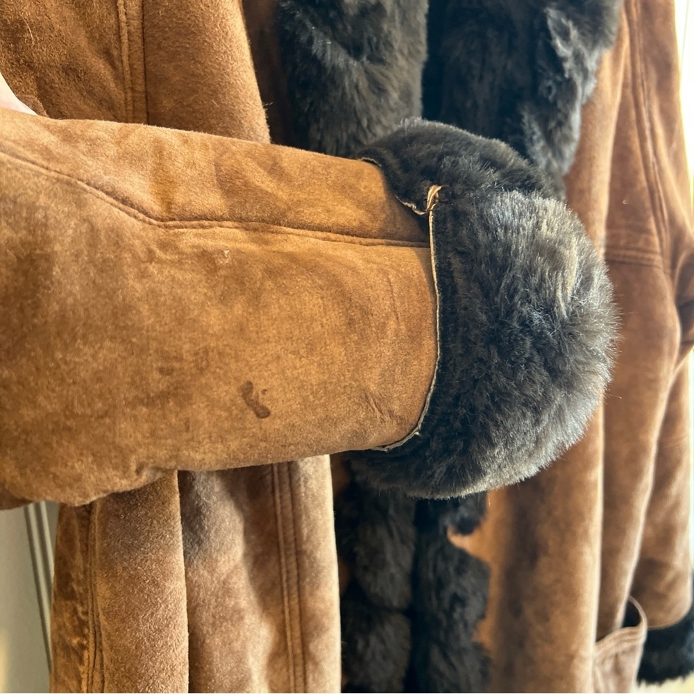 Mob wife phase 2 leather suede jacket size medium faux fur lining brown - Picture 4 of 11